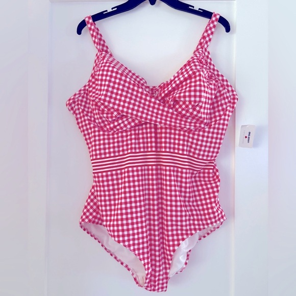 Lands End X Draper James One Piece Swimsuit Tummy Control red white size 22W NWT - Picture 6 of 9